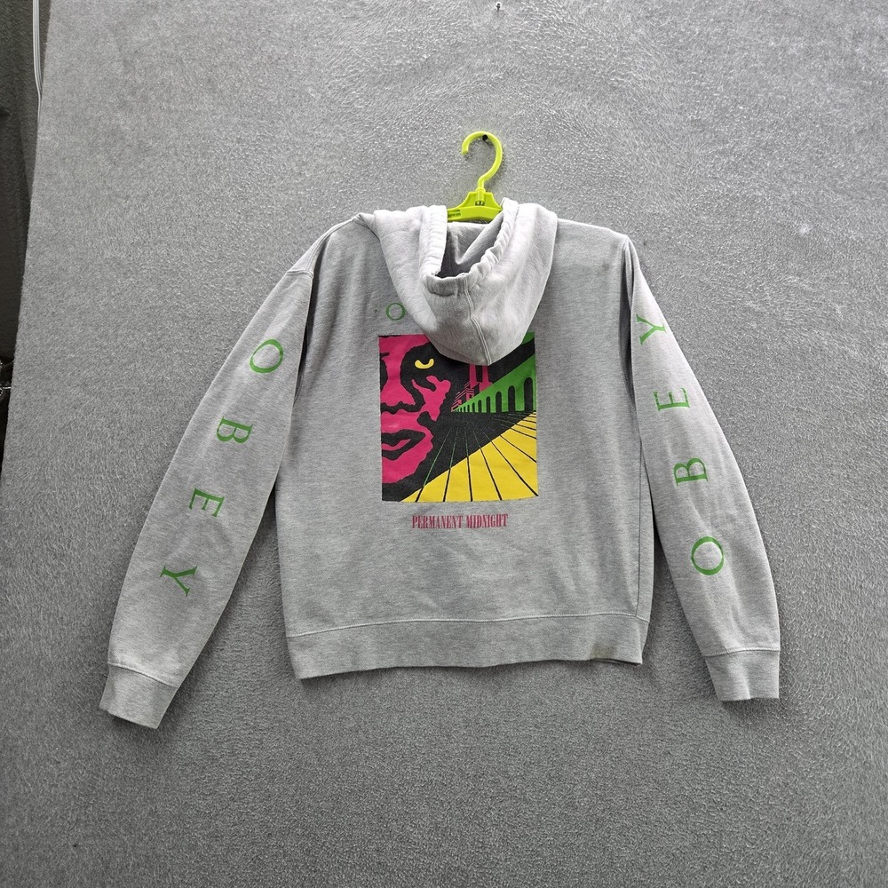 Obey Boy Hoodie L Gray Embroidered Graphic Fleece Andre Streetwear Logo